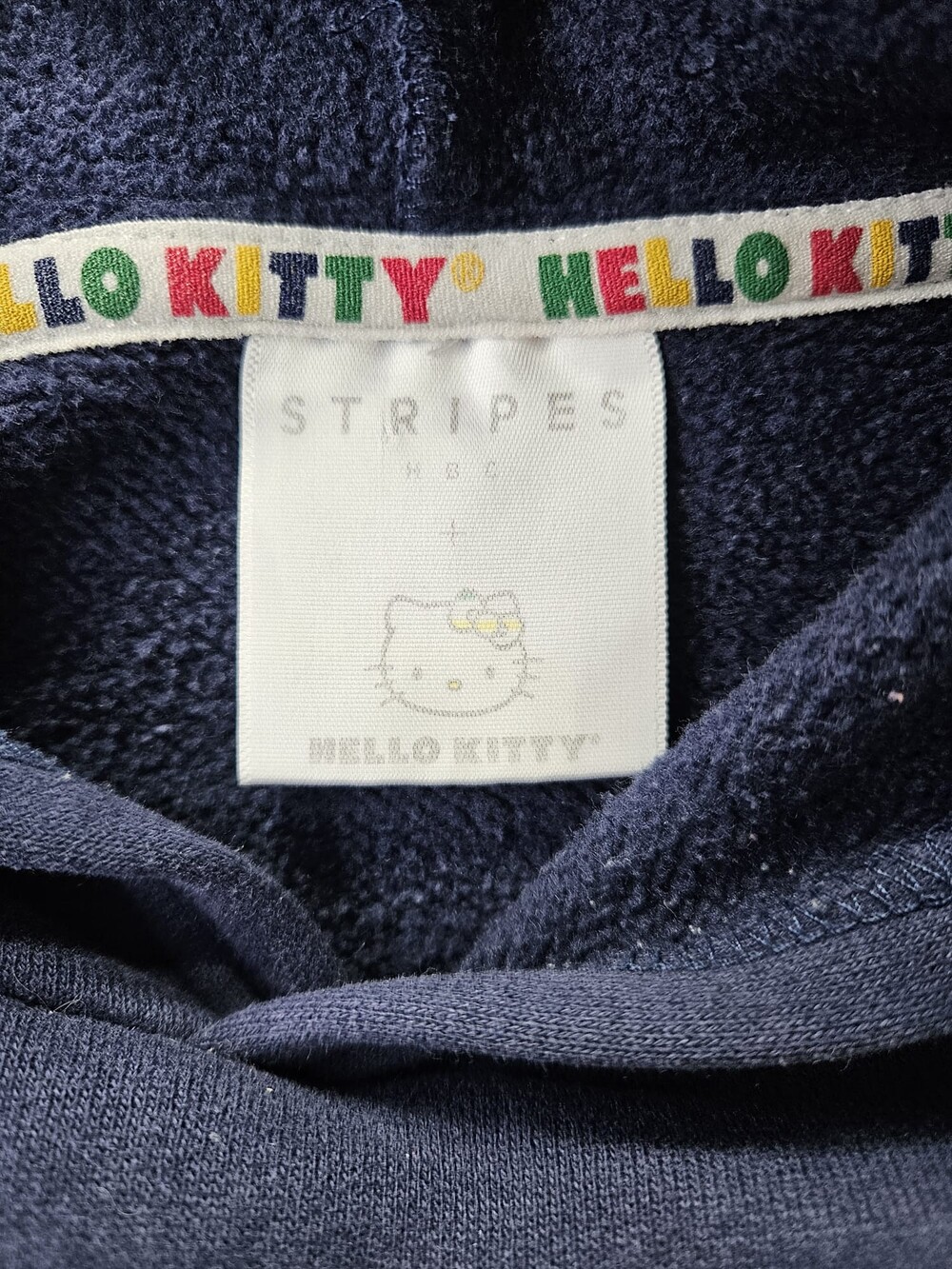 Hello Kitty Stripes Kids Navy Hoodie Size 6 Embroidered HK Pullover Sweatshirt - Picture 4 of 6